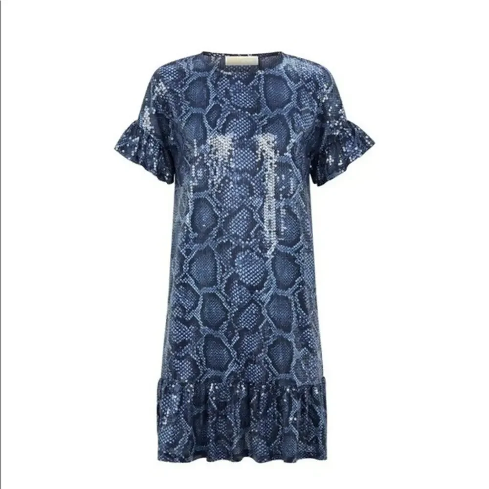 NWOT Michael Kors Python Sequin True Navy Snake Print Dress Small -can fit a Med